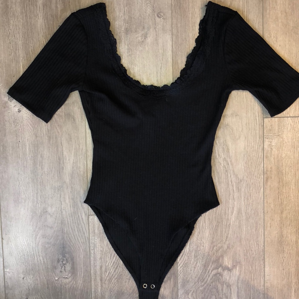 Black BodySuit W/ Lace around Neckline